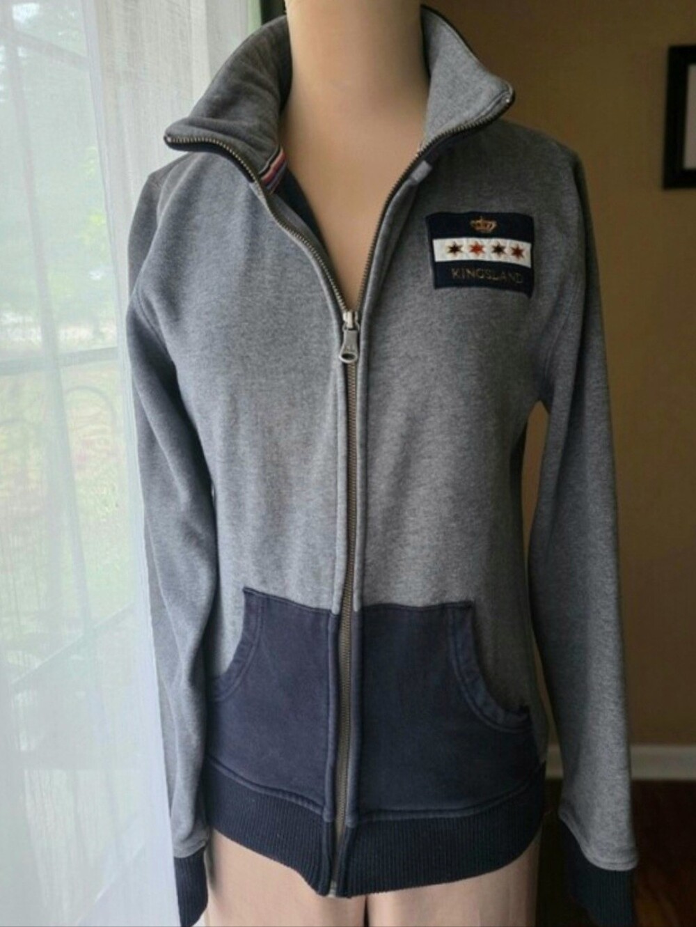 Kingsland Equestrian Gray Full Zip Track Jacket Varsity Crown Star Patch Small